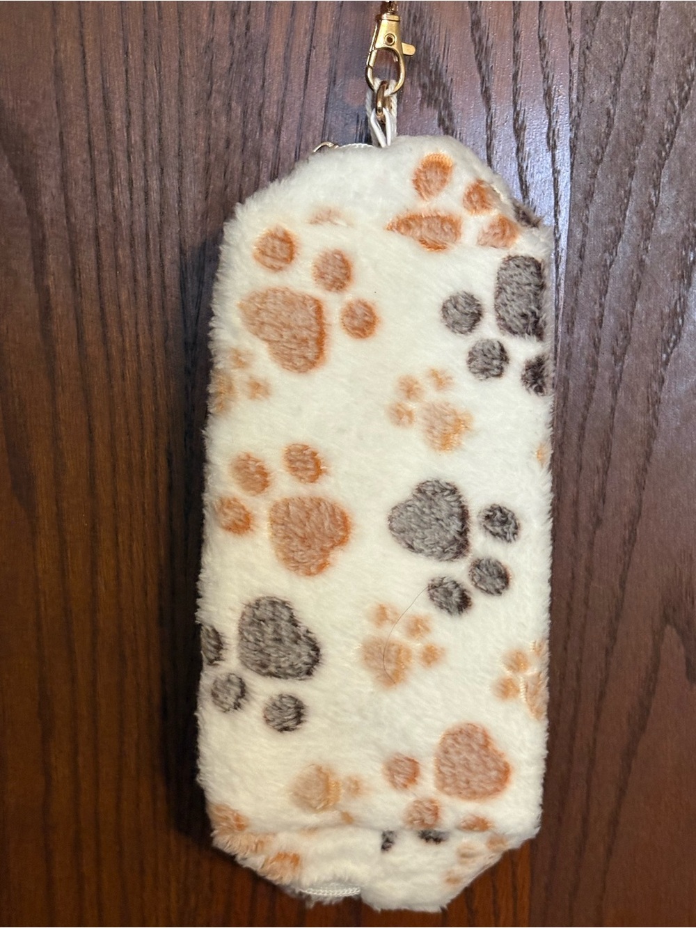 Plush Paw Print Wristlet Clutch - Cream with Tan & Gray